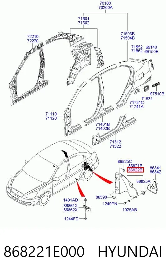 Guardalodo interior derecho, aleta trasera 868221E000 Hyundai/Kia