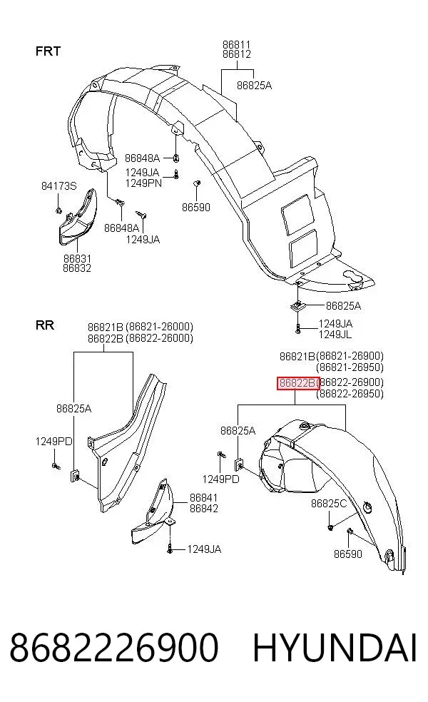 Guardalodo interior derecho, aleta trasera 8682226900 Hyundai/Kia