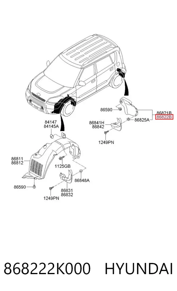 Guardalodo interior derecho, aleta trasera 868222K000 Hyundai/Kia