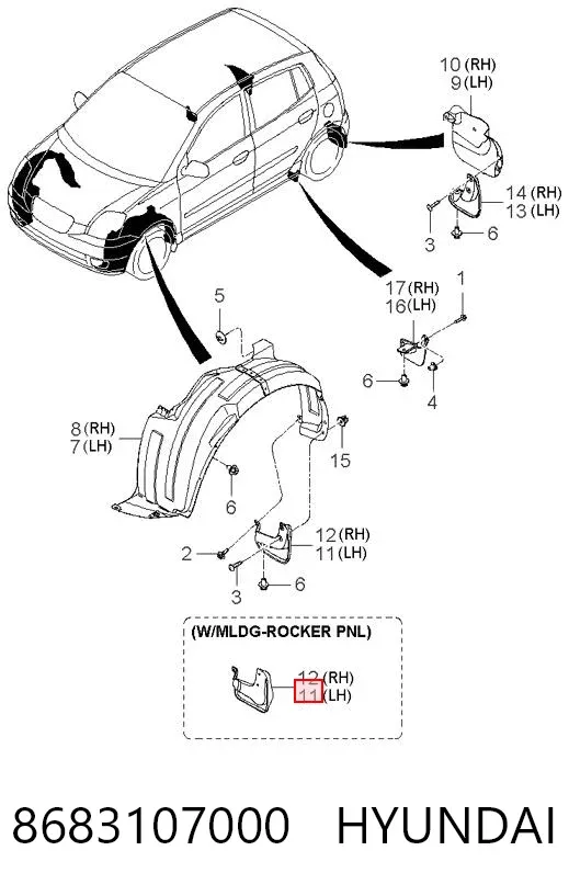 Guardabarros delantero izquierdo 8683107000 Hyundai/Kia