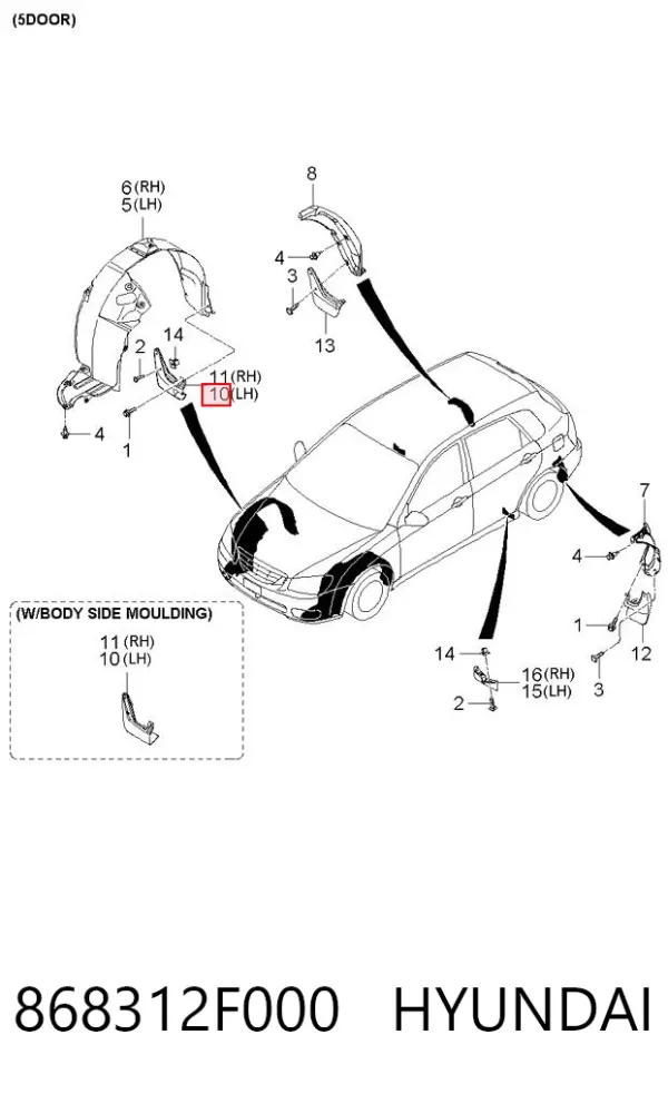 Guardabarros delantero izquierdo 868312F000 Hyundai/Kia