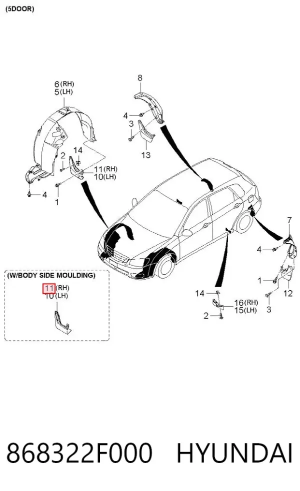 Guardabarros delantero derecho 868322F000 Hyundai/Kia