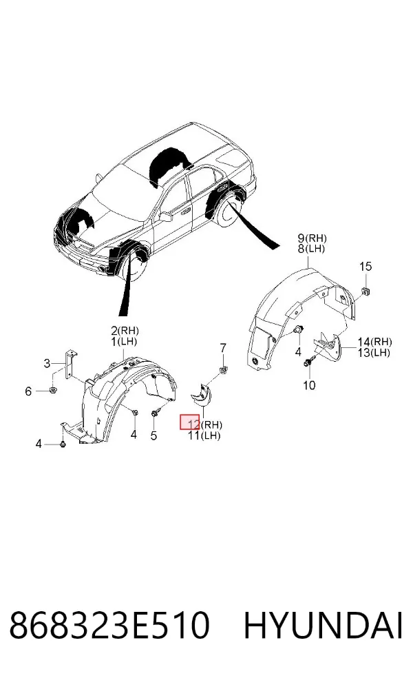 Guardabarros delantero derecho 868323E510 Hyundai/Kia