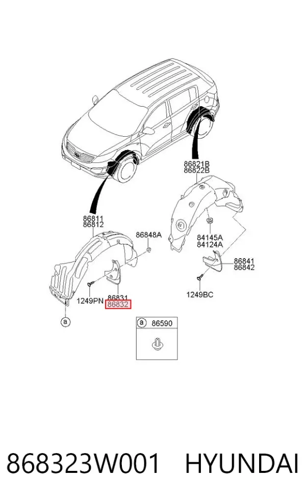 Guardabarros delantero derecho 868323W001 Hyundai/Kia