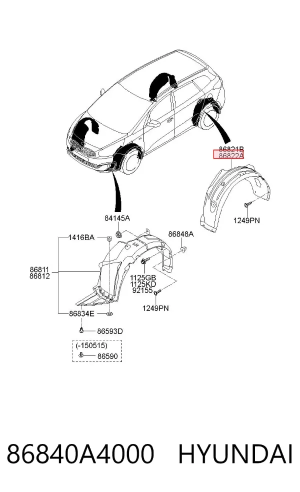 Guardalodo interior derecho, aleta trasera 86840A4000 Hyundai/Kia