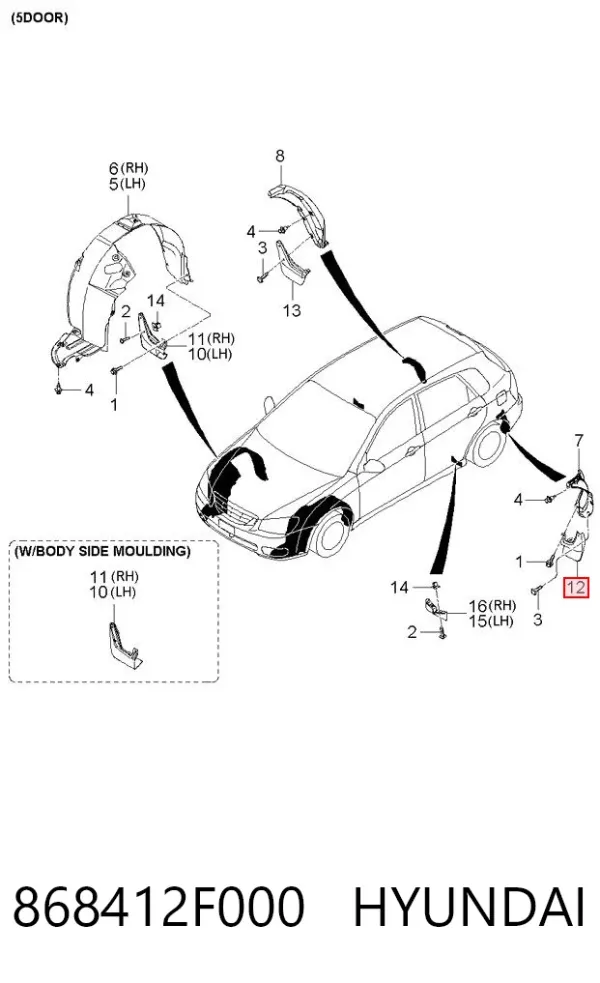 Guardabarros interior izquierdo trasero 868412F000 Hyundai/Kia