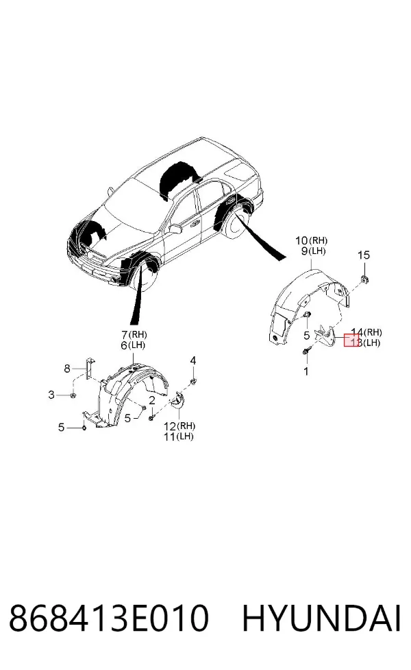 Guardabarros trasero izquierdo 868413E010 Hyundai/Kia