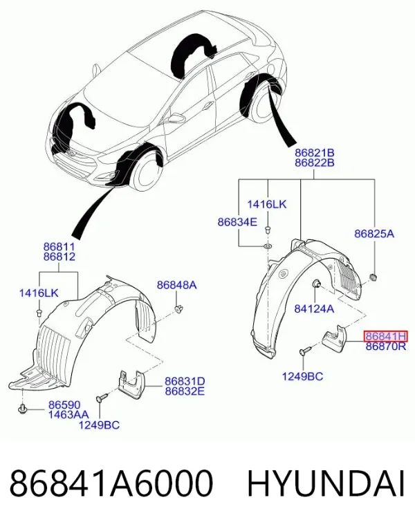 Guardabarros trasero izquierdo 86841A6000 Hyundai/Kia