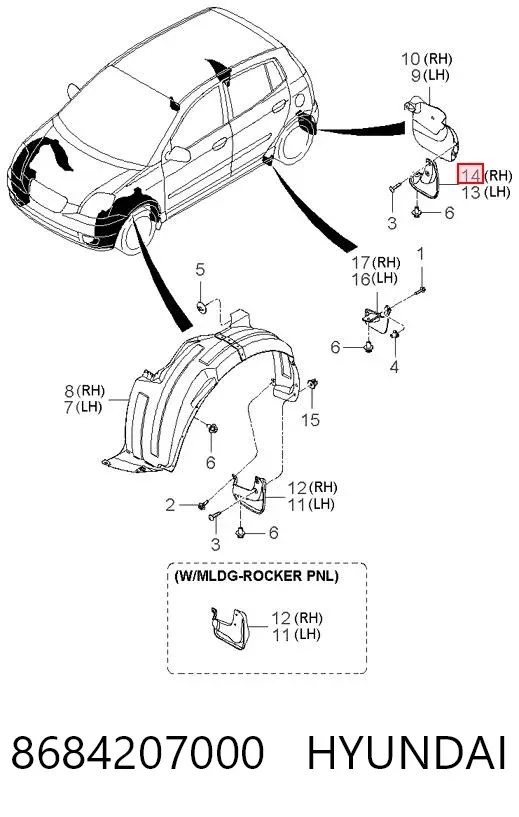 Guardabarros trasero derecho 8684207000 Hyundai/Kia
