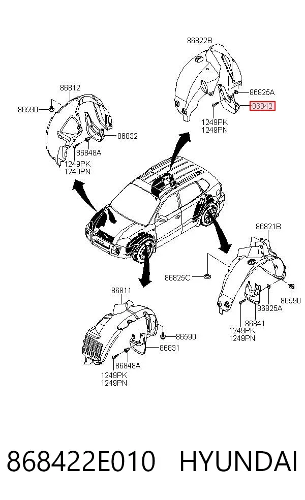 Guardabarros trasero derecho 868422E010 Hyundai/Kia