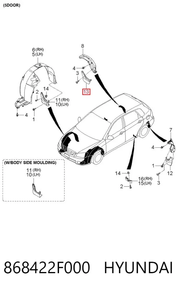 Guardabarros trasero derecho 868422F000 Hyundai/Kia