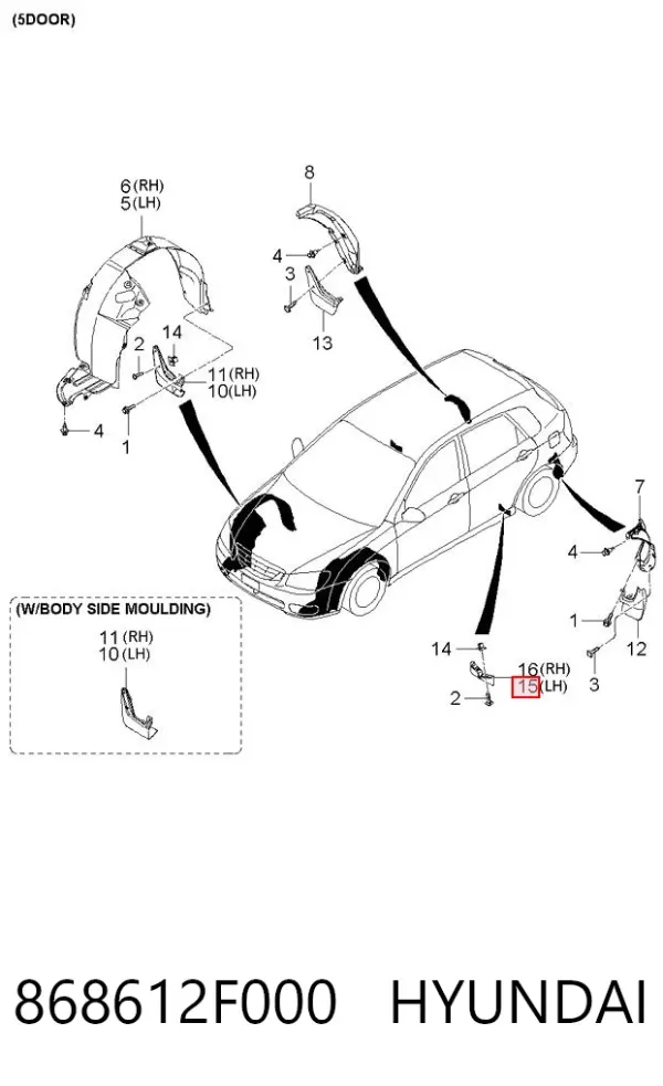 Guardabarros trasero izquierdo 868612F000 Hyundai/Kia