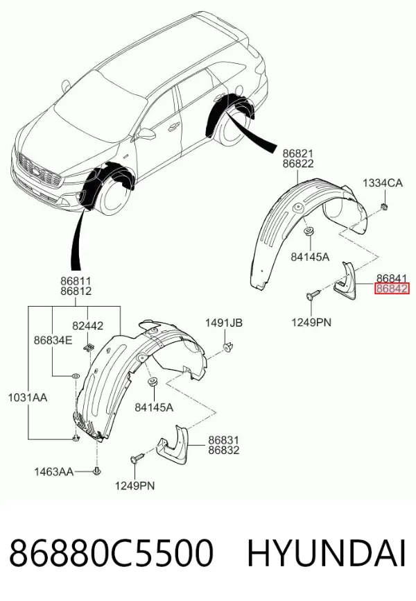 Guardabarros trasero derecho 86880C5500 Hyundai/Kia