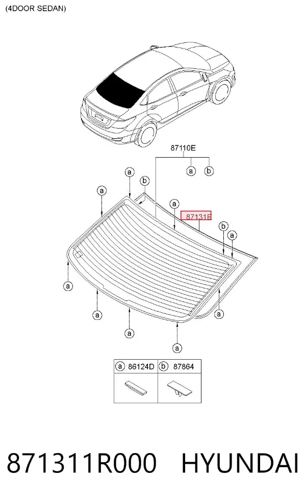 Moldura de cristal trasero 871311R000 Hyundai/Kia