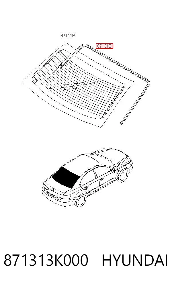 Moldura de cristal trasero 871313K000 Hyundai/Kia