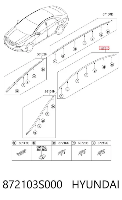 Moldura de techo izquierda HYUNDAI 872103S000