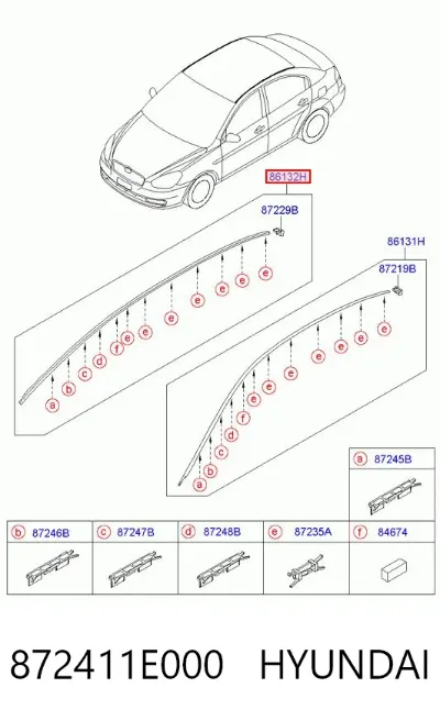 Moldura de techo derecha HYUNDAI 872411E000