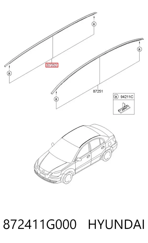 Moldura de techo derecha 872411G000 Hyundai/Kia
