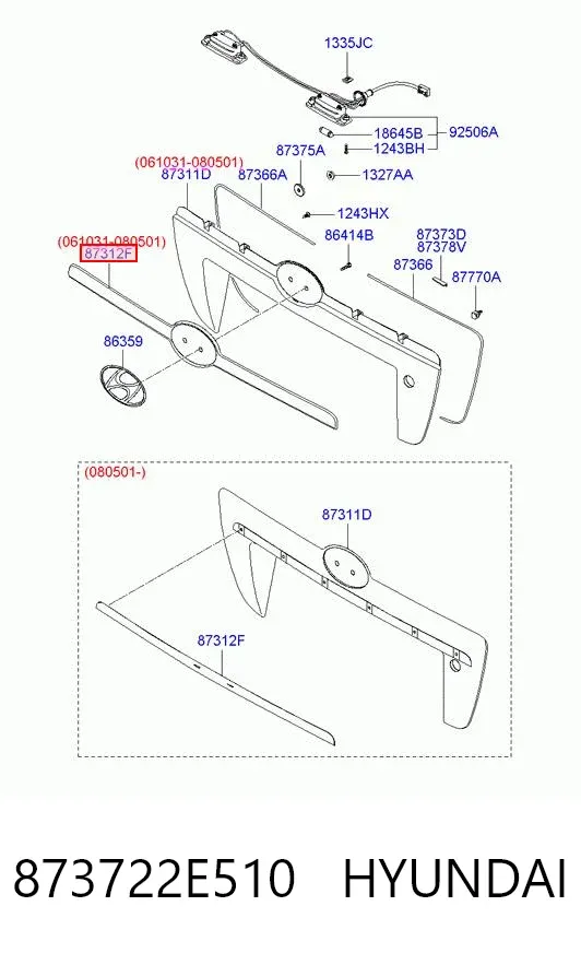 Moldura de la puerta trasera 873722E510 Hyundai/Kia