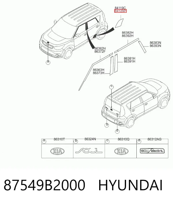 Moldura de salpicadera trasera derecha 87549B2000 Hyundai/Kia