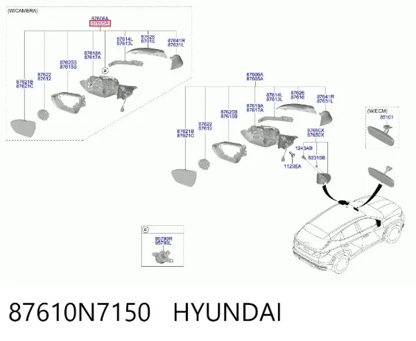 Espejo de retrovisor izquierdo 87610N7150 Hyundai/Kia