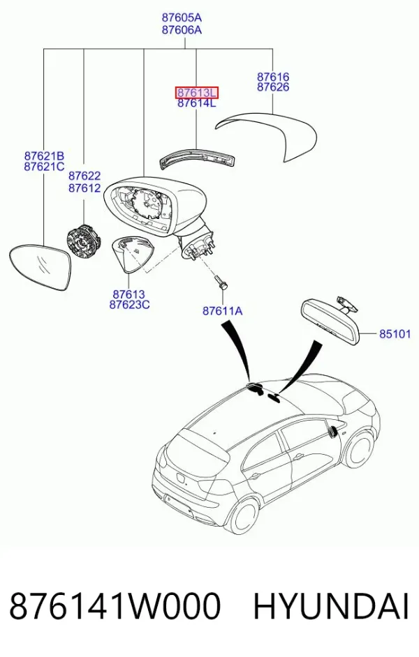 Luz intermitente de espejo retrovisor izquierdo 876141W000 Hyundai/Kia