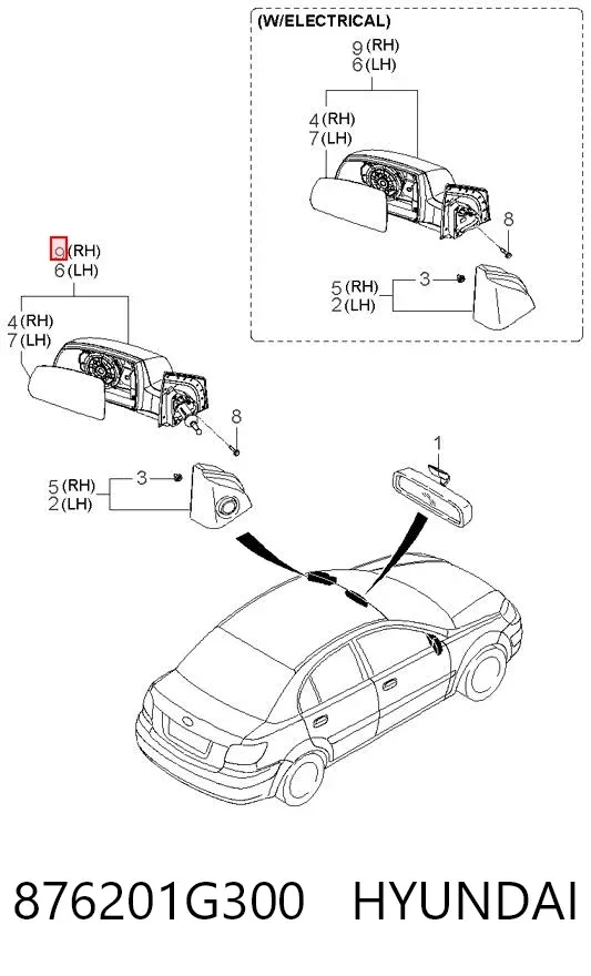 Espejo de retrovisor derecho 876201G300 Hyundai/Kia