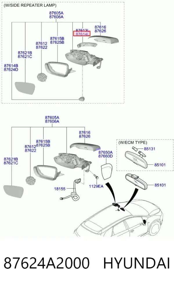 Luz intermitente de espejo retrovisor izquierdo 87624A2000 Hyundai/Kia