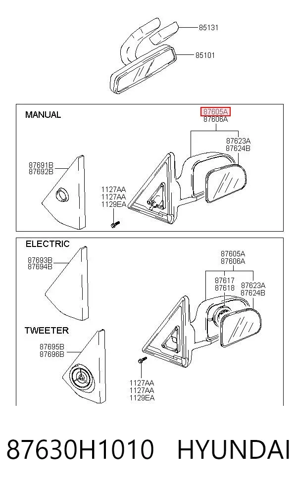 Espejo de retrovisor izquierdo Hyundai Terracan HP