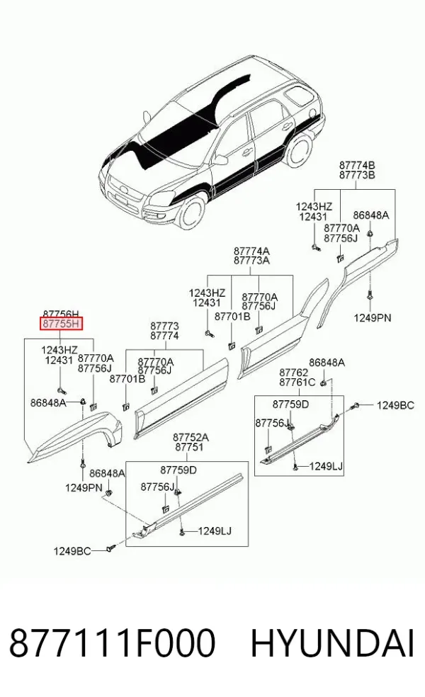Moldura del guardabarros delantero izquierdo 877111F000 Hyundai/Kia
