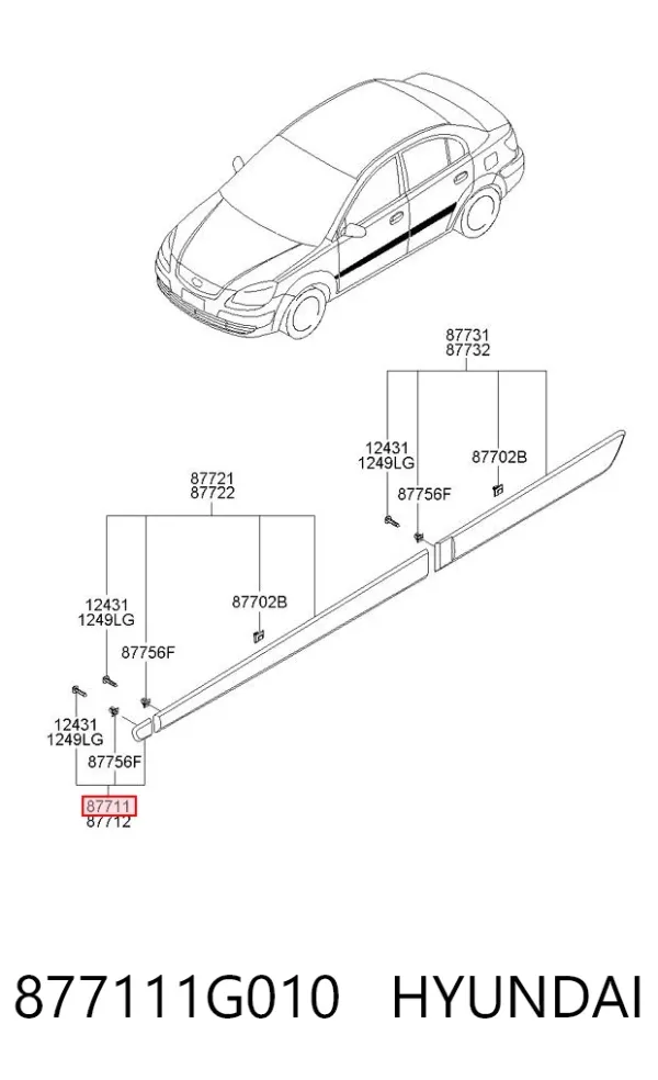 Moldura de guardabarros delantero izquierdo 877111G010 Hyundai/Kia