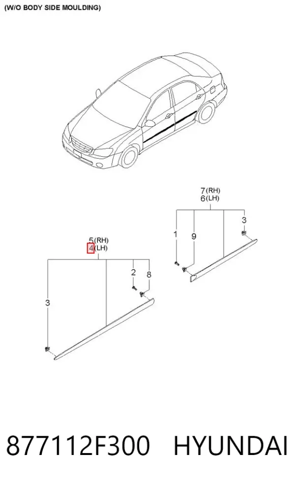 Moldura de puerta delantera izquierda 877112F300 Hyundai/Kia