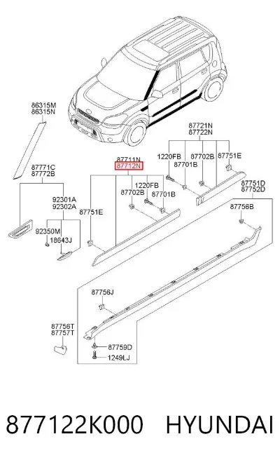 Moldura de puerta delantera derecha HYUNDAI 877122K000