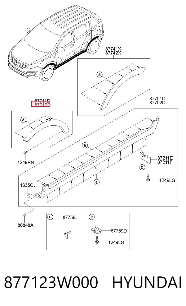 Extensión de la aleta delantera derecha 877123W000 Hyundai/Kia