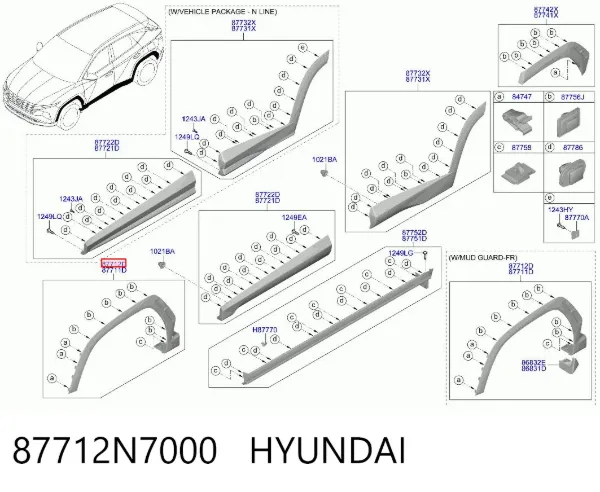 Extensión de la aleta delantera derecha 87712N7000 Hyundai/Kia
