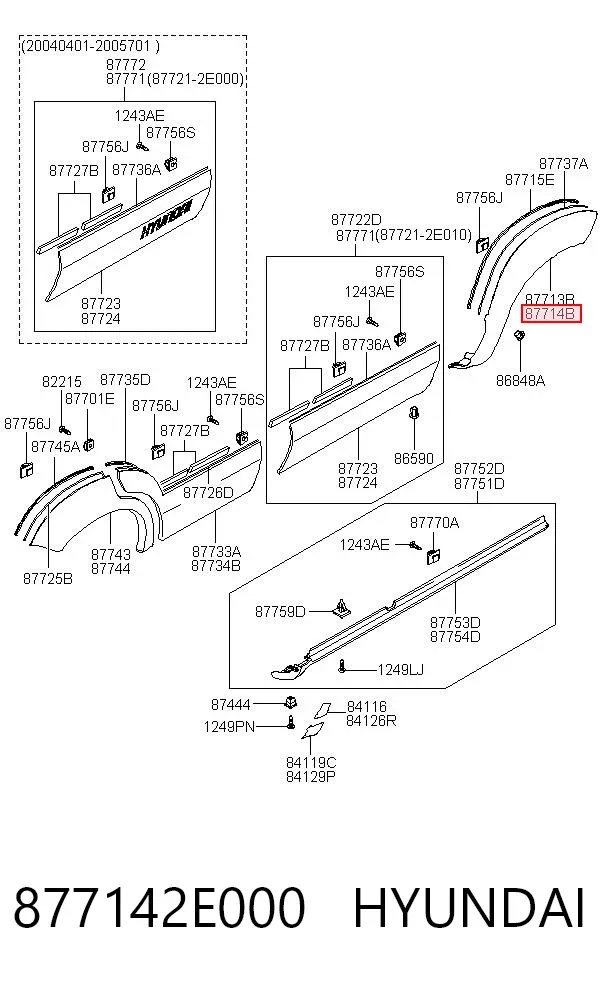 Extensión de la aleta delantera derecha 877142E000 Hyundai/Kia
