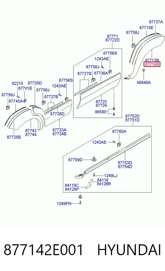 Extensión de la aleta delantera derecha 877142E001 Hyundai/Kia
