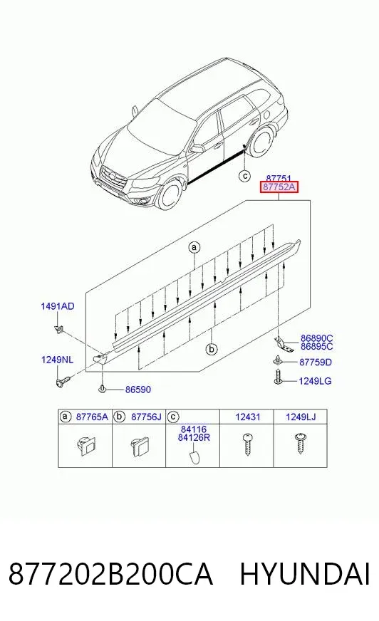Moldura exterior derecha del umbral 877202B200CA Hyundai/Kia
