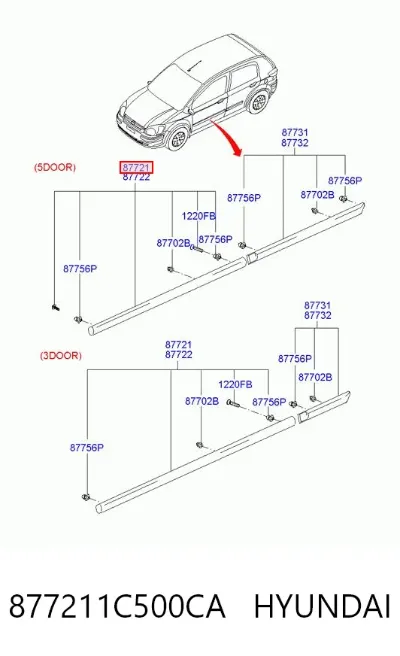 Moldura de puerta delantera izquierda HYUNDAI 877211C500CA