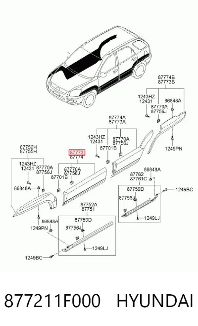 Moldura de puerta delantera izquierda HYUNDAI 877211F000