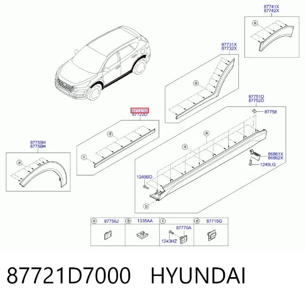 Moldura de puerta delantera izquierda 87721D7000 Hyundai/Kia