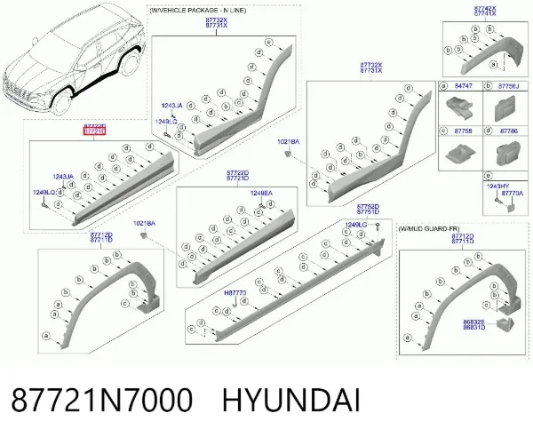 Moldura inferior de puerta delantera izquierda 87721N7000 Hyundai/Kia