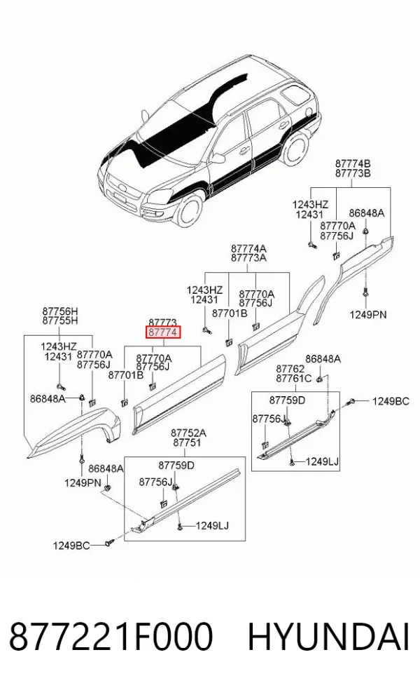 Moldura de puerta delantera derecha 877221F000 Hyundai/Kia