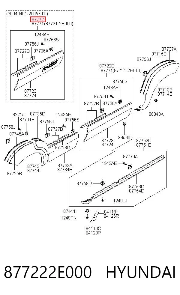 Moldura de puerta delantera derecha 877222E000 Hyundai/Kia