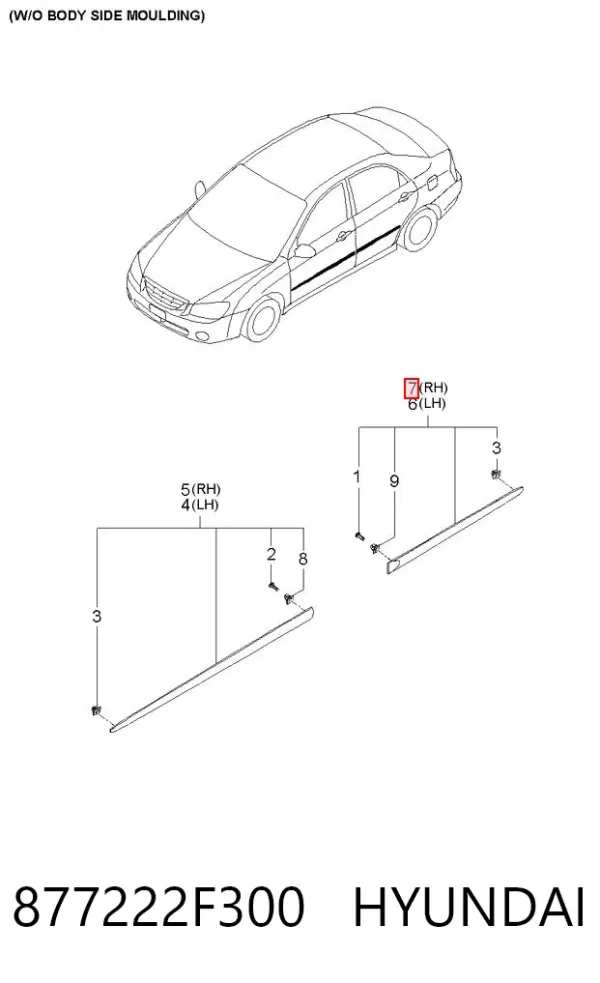 Moldura de puerta trasera derecha 877222F300 Hyundai/Kia