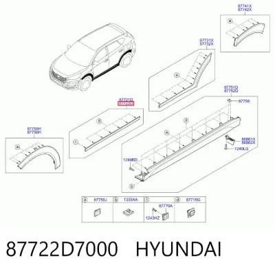 Moldura de puerta delantera derecha HYUNDAI 87722D7000