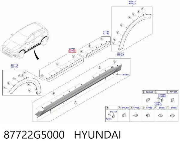 Moldura de puerta delantera derecha 87722G5000 Hyundai/Kia