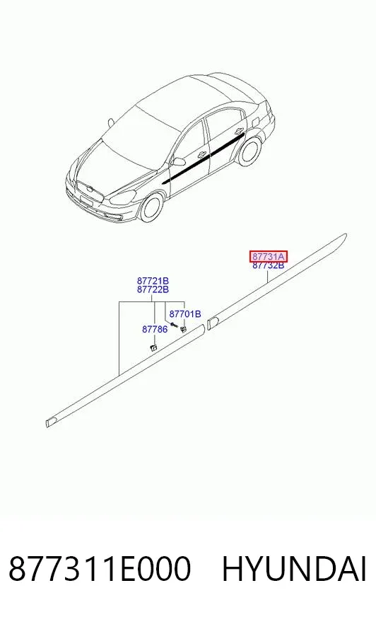 Moldura de puerta trasera izquierda 877311E000 Hyundai/Kia