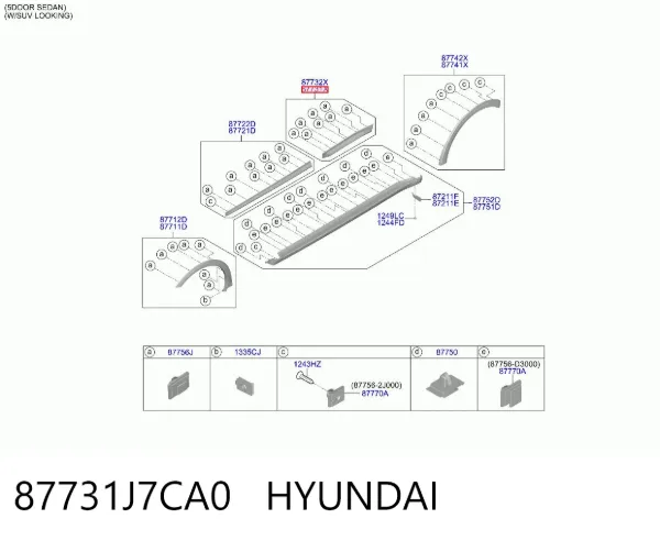 Moldura inferior de puerta trasera izquierda 87731J7CA0 Hyundai/Kia