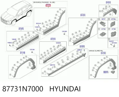 Moldura inferior de puerta trasera izquierda HYUNDAI 87731N7000